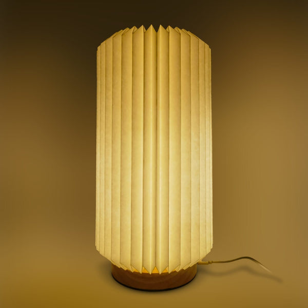 Lampada LED di carta pieghevole Coollux Aurora Tall con base di legno, 32 cm natural - personalizzabile con logo