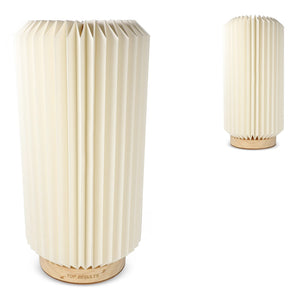 Lampada LED di carta pieghevole Coollux Aurora Tall con base di legno, 32 cm natural - personalizzabile con logo