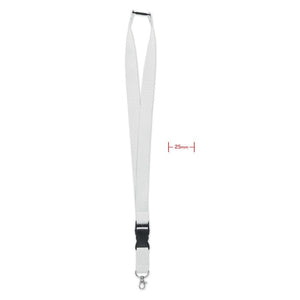 Lanyard con gancio in metallo 25 mm bianco - personalizzabile con logo