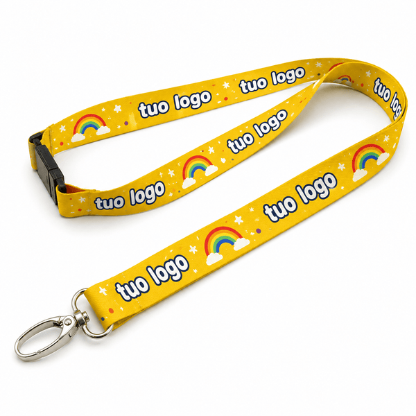 Lanyard personalizzato all-over in RPET con gancio sicurezza - personalizzabile con logo