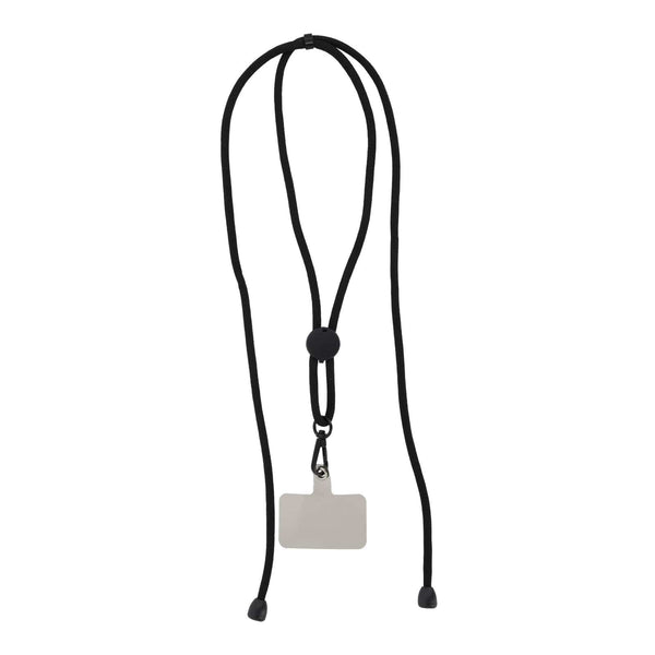 Lanyard porta telefono regolabile RPET Nero - personalizzabile con logo