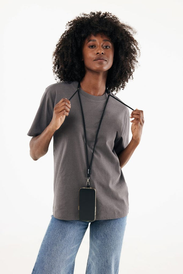Lanyard regolabile porta telefono CarryLoop in rPET RCS nero - personalizzabile con logo