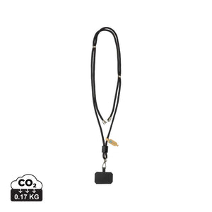 Lanyard regolabile porta telefono CarryLoop in rPET RCS nero - personalizzabile con logo