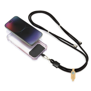 Lanyard regolabile porta telefono CarryLoop in rPET RCS nero - personalizzabile con logo