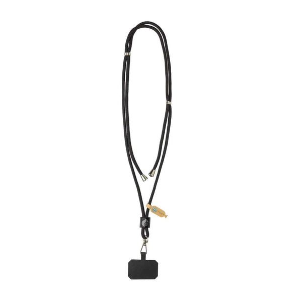 Lanyard regolabile porta telefono CarryLoop in rPET RCS nero - personalizzabile con logo