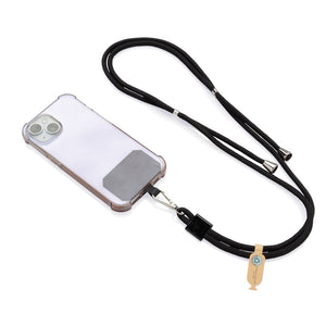 Lanyard regolabile porta telefono CarryLoop in rPET RCS nero - personalizzabile con logo