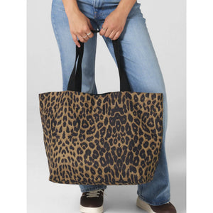 Leopard Print Carryall Tote Bag nero - personalizzabile con logo