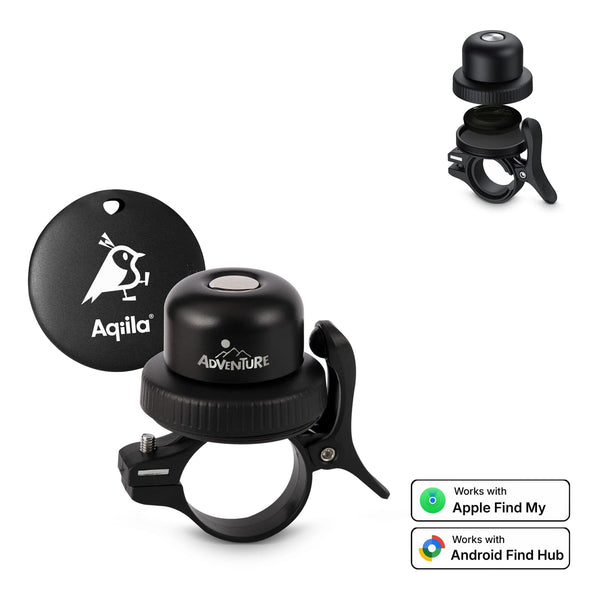 Localizzatore impermeabile Aqiila Tagbird con campanello da bicicletta Nero - personalizzabile con logo