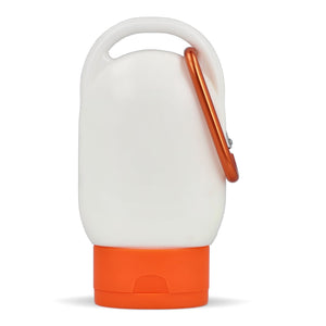 Lozione solare con moschettone SPF30 materiale riciclato Arancione - personalizzabile con logo