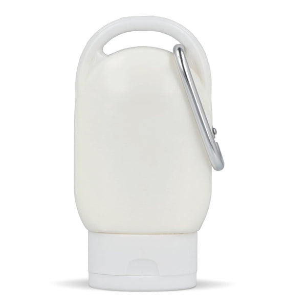 Lozione solare con moschettone SPF30 materiale riciclato Bianco - personalizzabile con logo