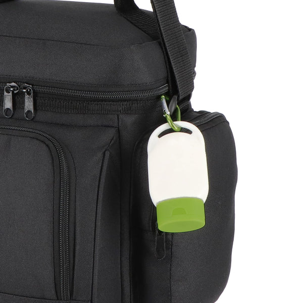 Lozione solare con moschettone SPF30 materiale riciclato - personalizzabile con logo