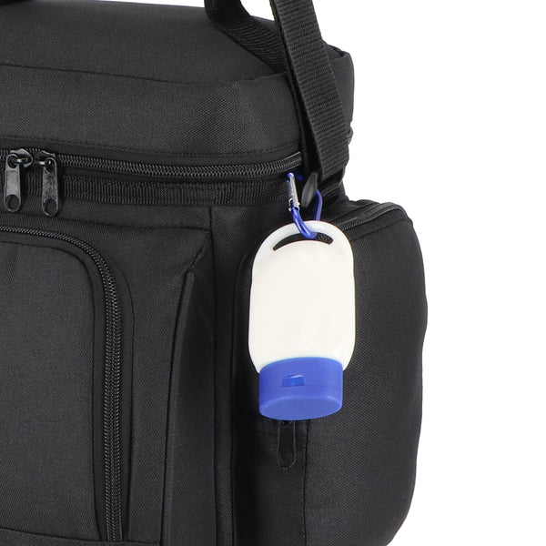 Lozione solare con moschettone SPF30 materiale riciclato - personalizzabile con logo