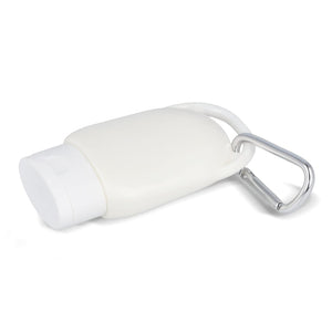 Lozione solare con moschettone SPF30 materiale riciclato - personalizzabile con logo