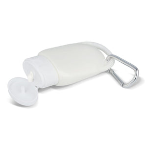 Lozione solare con moschettone SPF30 materiale riciclato - personalizzabile con logo