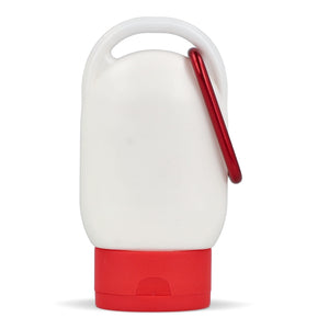 Lozione solare con moschettone SPF30 materiale riciclato Rosso - personalizzabile con logo