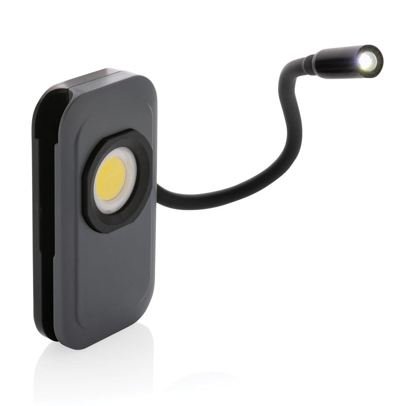 Luce da lavoro Gear X in rPlastica ricaricabile USB con Led estensibile grigio - personalizzabile con logo