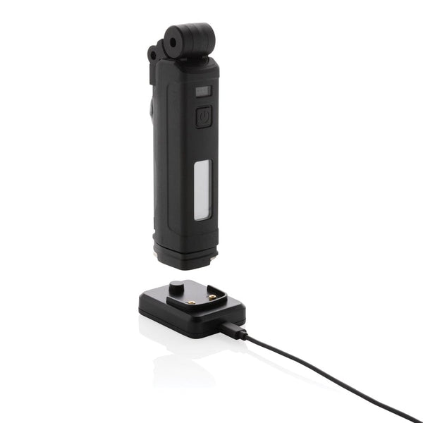 Luce da lavoro Gear X in rPlastica ricaricabile USB impermeabile nero - personalizzabile con logo