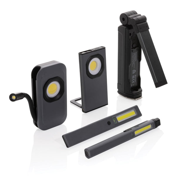 Luce da lavoro Gear X in rPlastica ricaricabile USB impermeabile nero - personalizzabile con logo