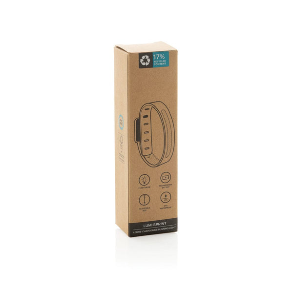 Luce running ricaricabile Lumi Sprint in rPlastica RCS grigio - personalizzabile con logo