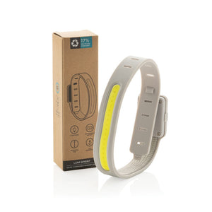 Luce running ricaricabile Lumi Sprint in rPlastica RCS grigio - personalizzabile con logo