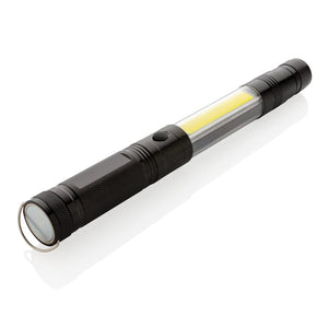 Luce telescopica con luce COB large nero - personalizzabile con logo