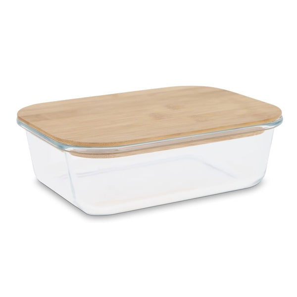 Lunch box in vetro con coperchio in bambù grigio scuro - personalizzabile con logo