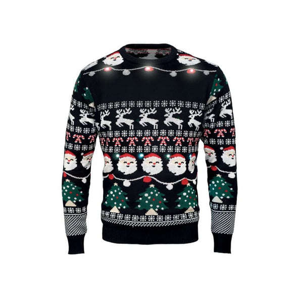 Maglione natalizio a LED S/M Nero - personalizzabile con logo