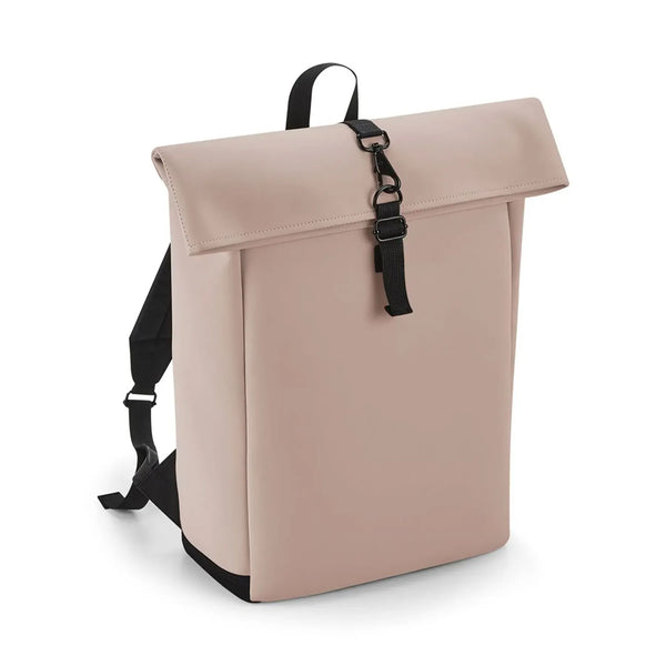 Matte PU Roll-Top Backpack rosa - personalizzabile con logo