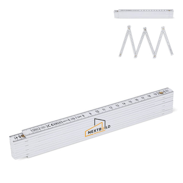 Metro pieghevole calibrato da 2 m Bianco - personalizzabile con logo