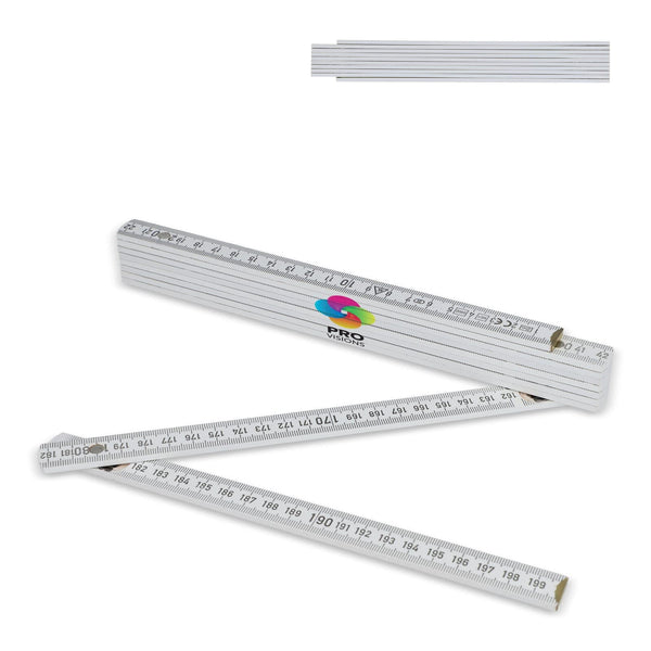 Metro pieghevole in legno 2m UE Bianco - personalizzabile con logo