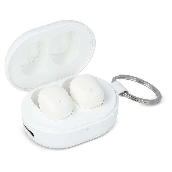 Mini auricolari senza fili formato portachiavi Bianco - personalizzabile con logo