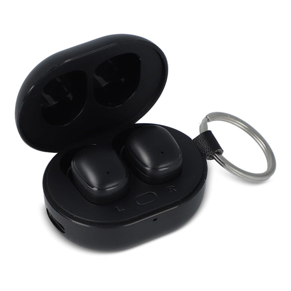 Mini auricolari senza fili formato portachiavi Nero - personalizzabile con logo