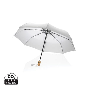 Mini ombrello bambù apri/chiudi 21" rPET 190T Impact AWARE™ bianco - personalizzabile con logo