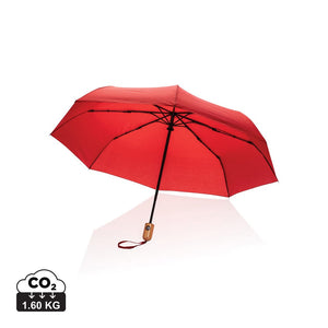 Mini ombrello bambù apri/chiudi 21" rPET 190T Impact AWARE™ rosso - personalizzabile con logo