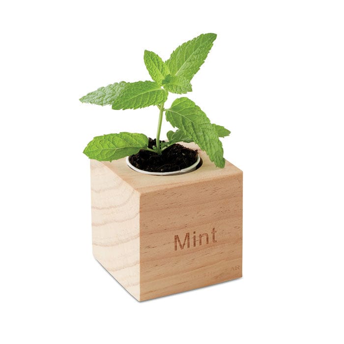 Mini vaso in legno beige - personalizzabile con logo