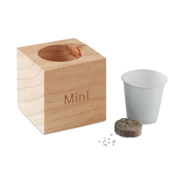 Mini vaso in legno beige - personalizzabile con logo