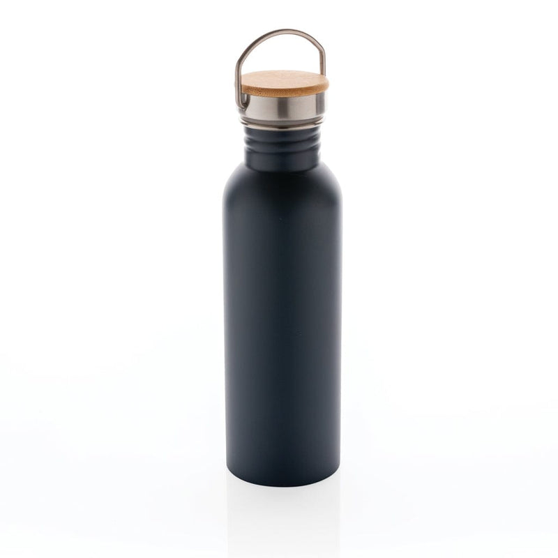Moderna bottiglia in acciaio con tappo in bambù 700ml blu - personalizzabile con logo