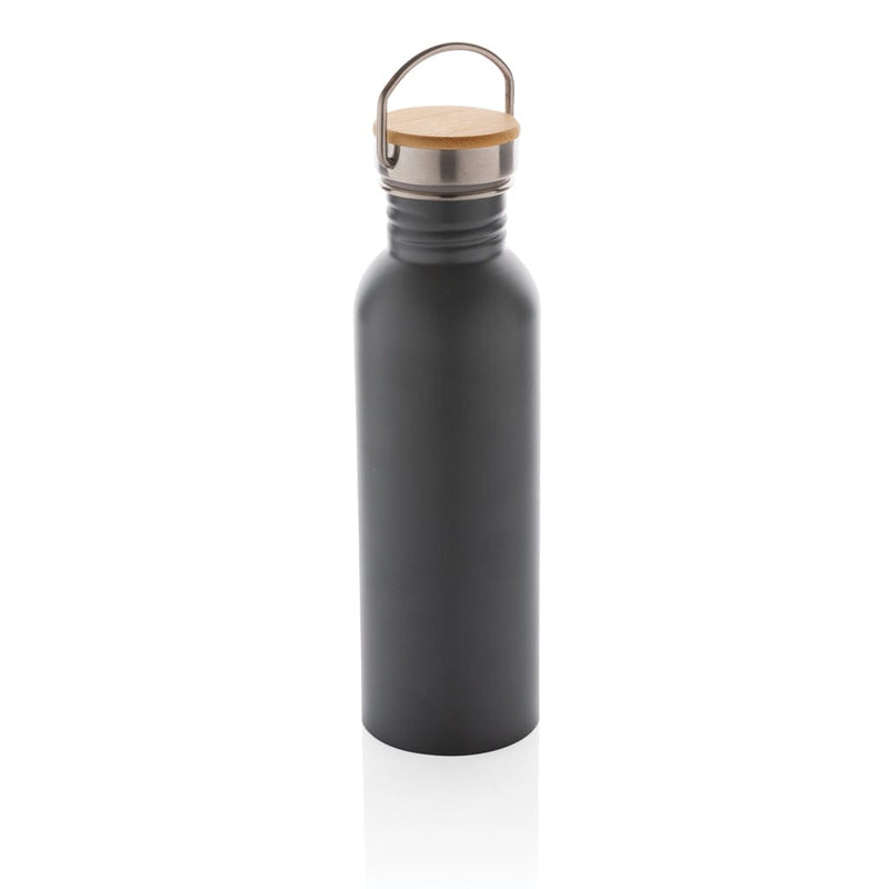 Moderna bottiglia in acciaio con tappo in bambù 700ml grigio - personalizzabile con logo