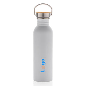 Moderna bottiglia in acciaio con tappo in bambù 700ml - personalizzabile con logo