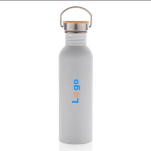 Moderna bottiglia in acciaio con tappo in bambù 700ml - personalizzabile con logo