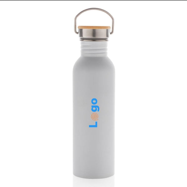 Moderna bottiglia in acciaio con tappo in bambù 700ml - personalizzabile con logo