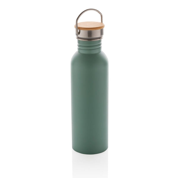 Moderna bottiglia in acciaio con tappo in bambù 700ml verde - personalizzabile con logo