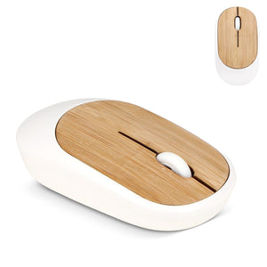 Mouse da viaggio R-ABS e bambù Bianco - personalizzabile con logo