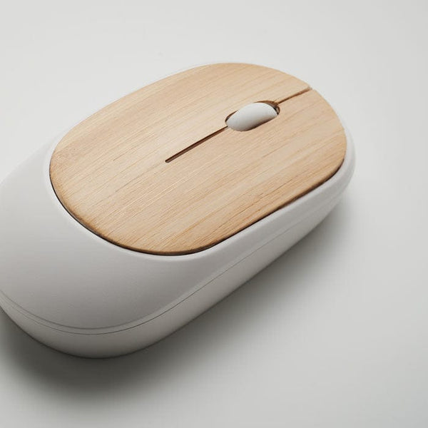 Mouse senza fili in bambù bianco - personalizzabile con logo