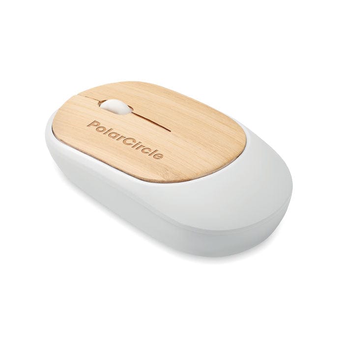 Mouse senza fili in bambù bianco - personalizzabile con logo