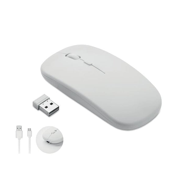 Mouse wireless ricaricabile Bianco - personalizzabile con logo