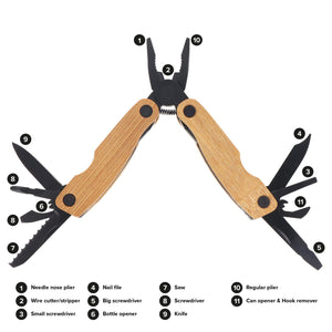 Multi-tool Bamboo 12 funzioni Nero - personalizzabile con logo