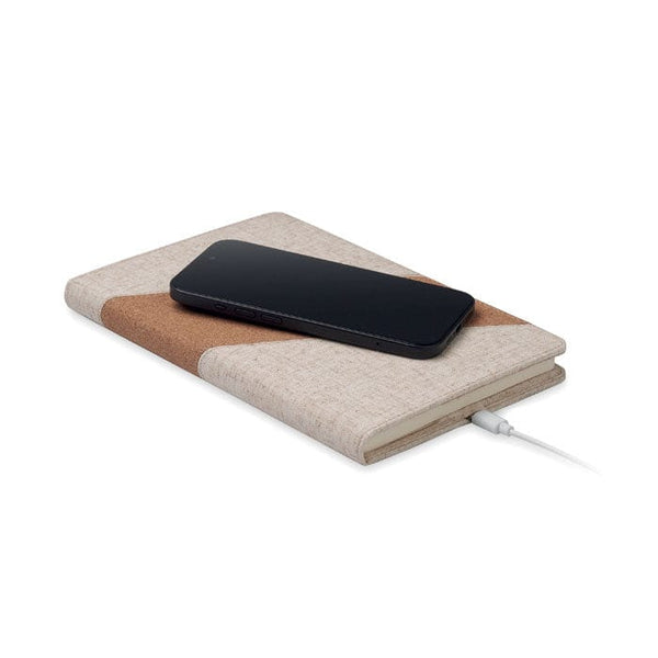 Notebook A5 con caricatore da 1 beige - personalizzabile con logo