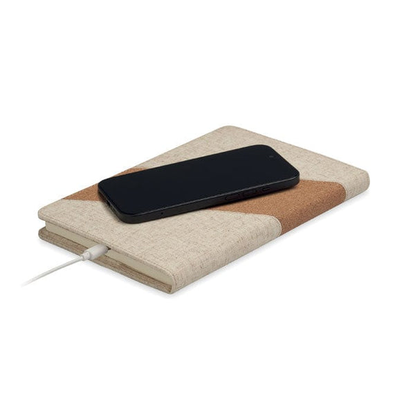 Notebook A5 con caricatore da 1 beige - personalizzabile con logo