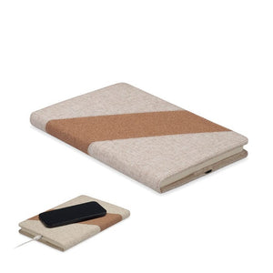 Notebook A5 con caricatore da 1 beige - personalizzabile con logo